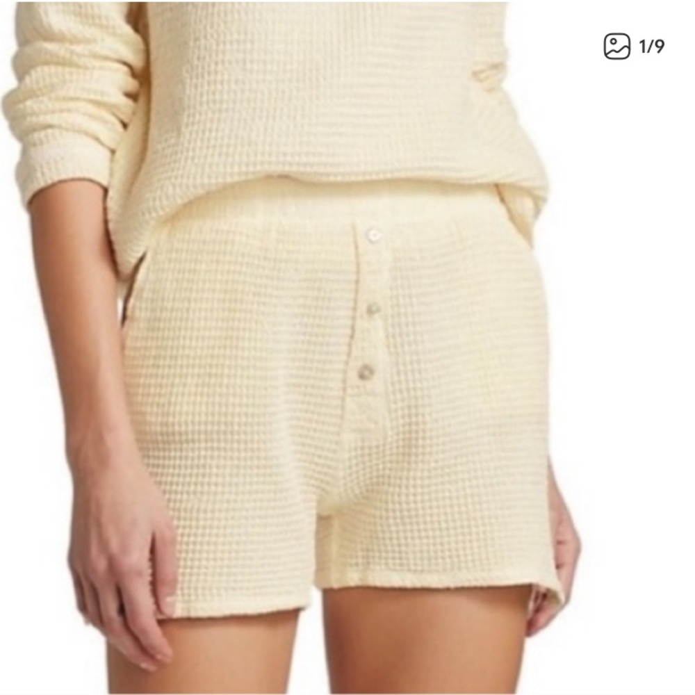 Cream Waffle Knit Button-Front Lounge Shorts xs